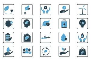 Ecology set icon illustration. icon related to renewable energy. Solid icon style. Simple vector design editable