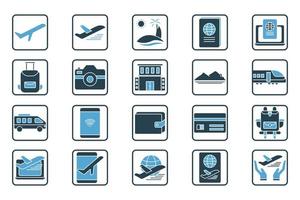 Travel set icon illustration. icon related to Transportation, holiday, tourists. Solid icon style. Simple vector design editable