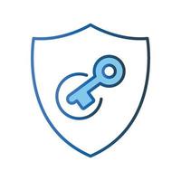 Security unlock icon illustration. shield icon with key. icon related to security. Lineal color icon style. Simple vector design editable