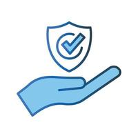 Trusted security icon illustration. hand icon with shield. icon related to security. Lineal color icon style. Simple vector design editable