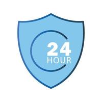 Full protection icon illustration. shield icon with 24 hour. icon related to security. Lineal color icon style. Simple vector design editable