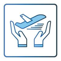 Safe travel icon illustration. Hand icon with Airplane. icon related to transportation, tourism, travel. Lineal color icon style, two tone icon. Simple vector design editable