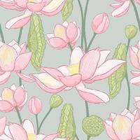 Vector hand drawn lotus flower seamless pattern