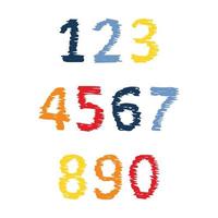 Hand Drawn Numbers. Uppercase modern font and typeface. Multicolored symbols on white background. Vector illustration.