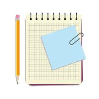 Notebook with blue notice paper and yellow pencil on a white background vector