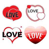 Set of four red hearts on a white background with inscription Love. Vector illustration.