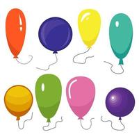 Set of eight colorful balloons with a string isolated on white background. Vector illustration