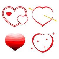 Set of four red hearts. Romantic love symbol of valentine day. Vector illustration