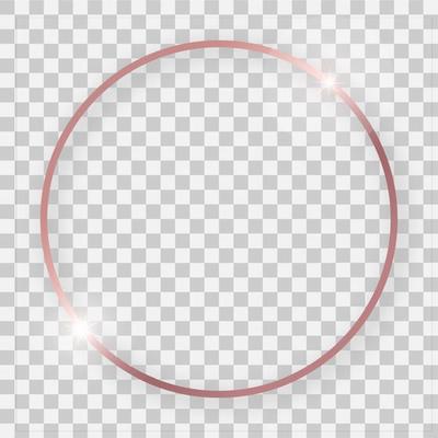 Rose gold shiny round frame with glowing effects and shadows