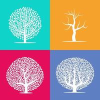 Set of four silhouettes of trees on colorful backgrounds. Vector illustration.