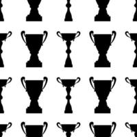 Winner trophy cup seamless pattern. Black simple silhouette texture. Championship prize for first place. Vector illustration.