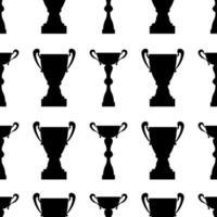 Winner trophy cup seamless pattern. Black simple silhouette texture. Championship prize for first place. Vector illustration.