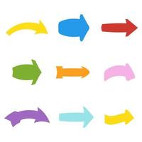 Set of nine multicolored various arrows. Vector illustration