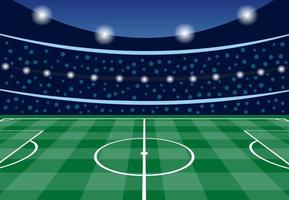 Football stadium with filled tribunes in the evening before the start of the match. Vector illustration