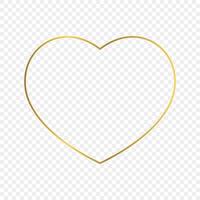 Gold glowing heart shape frame isolated on transparent background. Shiny frame with glowing effects. Vector illustration.