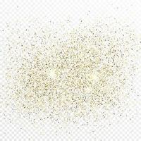 Gold glitter confetti backdrop isolated on white transparent background. Celebratory texture with shining light effect. Vector illustration.