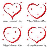 Set of four red heart with black shadow. Romantic love symbol of valentine day. Vector illustration