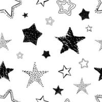 Seamless background of doodle stars. Black hand drawn stars on white background. Vector illustration