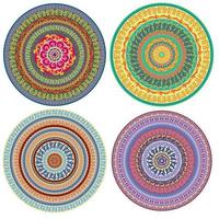 Set of Ornament multicolor card with mandala. Round ornamental vector shape isolated on white. Vector illustration.