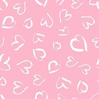 Seamless pattern with hand drawn hearts. Doodle grunge pink hearts on pink background. Vector illustration.