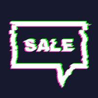 Distorted glitch sale banner with error effect on the edges and in text. Vector illustration.