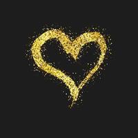 Gold glitter doodle heart on dark background. Gold grunge hand drawn heart. Romantic love symbol. Vector illustration.