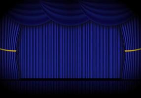 Blue curtain opera, cinema or theater stage drapes. Spotlight on closed velvet curtains background. Vector illustration