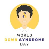 Vector illustration of World Down Syndrome Day with cartoon character and ribbon. World Down Syndrome Day is marked each year on March 21