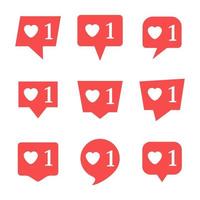 Set of nine notifications in social media with heart. Vector illustration.