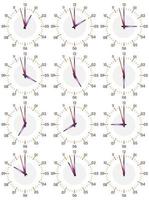 A set of mechanical clocks with an image of each of the twelve hours. Clock face on white background. vector