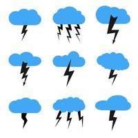 Set of nine clouds with a thunderstorm. Vector illustration.