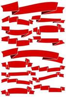 Set of fifteen red cartoon ribbons and banners for web design. Great design element isolated on white background. Vector illustration.