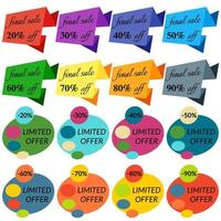 Set of Sale Discount Labels, Tags, Emblems. Web collection of stickers and badges for sale. Isolated vector illustration.