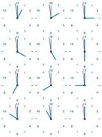 A set of mechanical clocks with an image of each of the twelve hours. Clock face on white background. vector