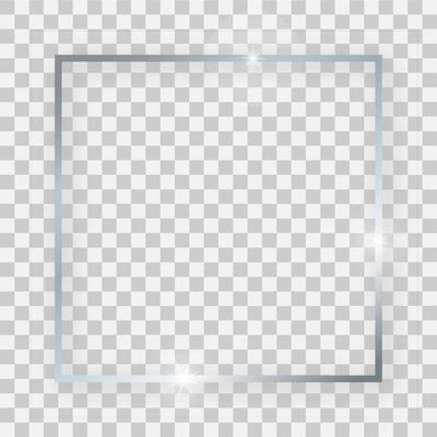 Silver shiny square frame with glowing effects and shadows