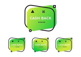 Cash back. Set of four green geometric trendy banners. Modern gradient shape with promotion text. Vector illustration.