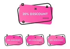 20 Discount. Set of four pink geometric trendy banners. Modern gradient shape with promotion text. Vector illustration.