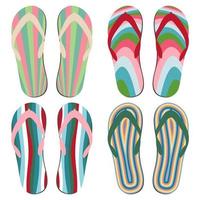 Set of Beach Slippers. Colorful Summer Flip Flops Over White Background. vector