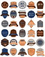 Set of Thirty Vector Badges with Ribbons. Set of vintage retro labels. Web stickers and labels. Isolated vector illustration.