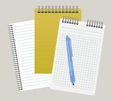 Three notepads and a pen. Vector illustration