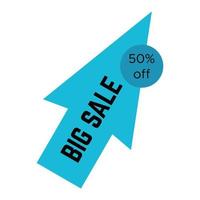 Blue big sale sticker in the form of an arrow with text. Sale label template. Vector illustration