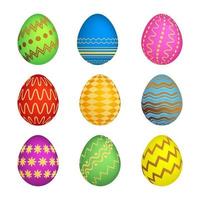 conjunto de nueve huevos de pascua con diferentes texturas coloridas sobre un fondo blanco. ilustración vectorial vector