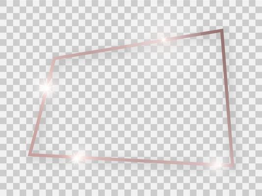 Rose gold shiny rectangular frame with glowing effects and shadows
