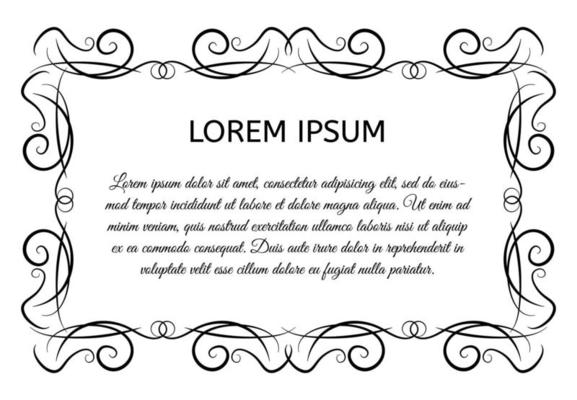 Decorative vintage horizontal frame with the place for your text in center. Vintage ornament greeting card template. Vector illustration.