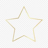 Gold glowing star shape frame isolated on transparent background. Shiny frame with glowing effects. Vector illustration.