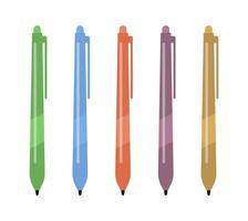 Set of five multi-colored pens. Vector illustration