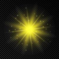 Light effect of lens flares. Yellow glowing lights starburst effects with sparkles vector