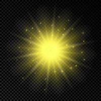 efecto de luz de destellos de lente. luces brillantes amarillas efectos de estallido estelar con destellos vector