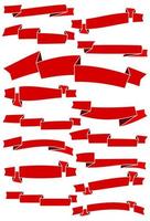 Set of fifteen red cartoon ribbons and banners for web design. Great design element isolated on white background. Vector illustration.