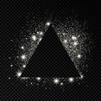 Triangle frame with silver glitter on dark transparent background. Empty background. Vector illustration.